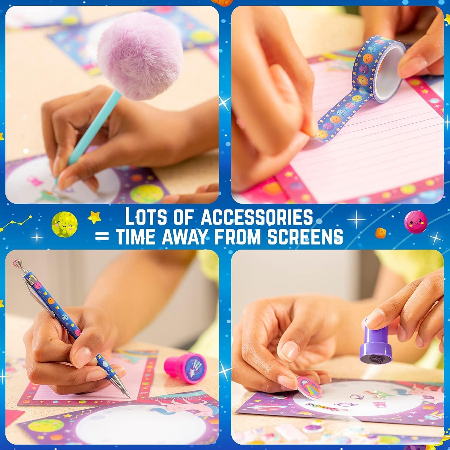 GirlZone Unicorn Cosmic Galaxy – Juego de escritura para niñas, kit de escritura de letras de 45 piezas para niñas creativas, regalo mágico de