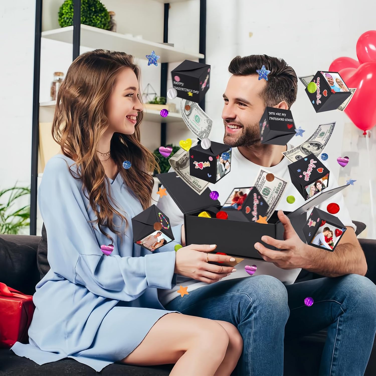 Caja de regalo sorpresa explosión por dinero, caja plegable única de rebote con calcomanías, caja de regalo de lujo para cumpleaños, aniversario,