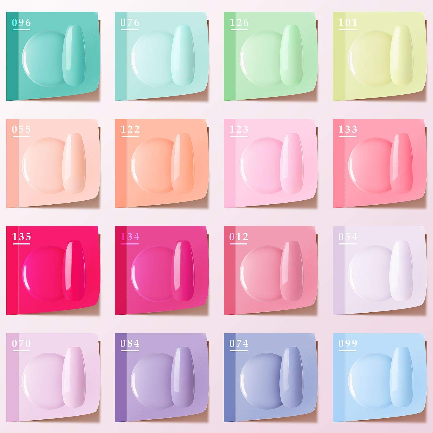 Gellen Kit de esmalte de uñas de gel, juego de 16 esmaltes de uñas de caramelo arcoíris con capa base superior, esmalte de gel rosa intenso