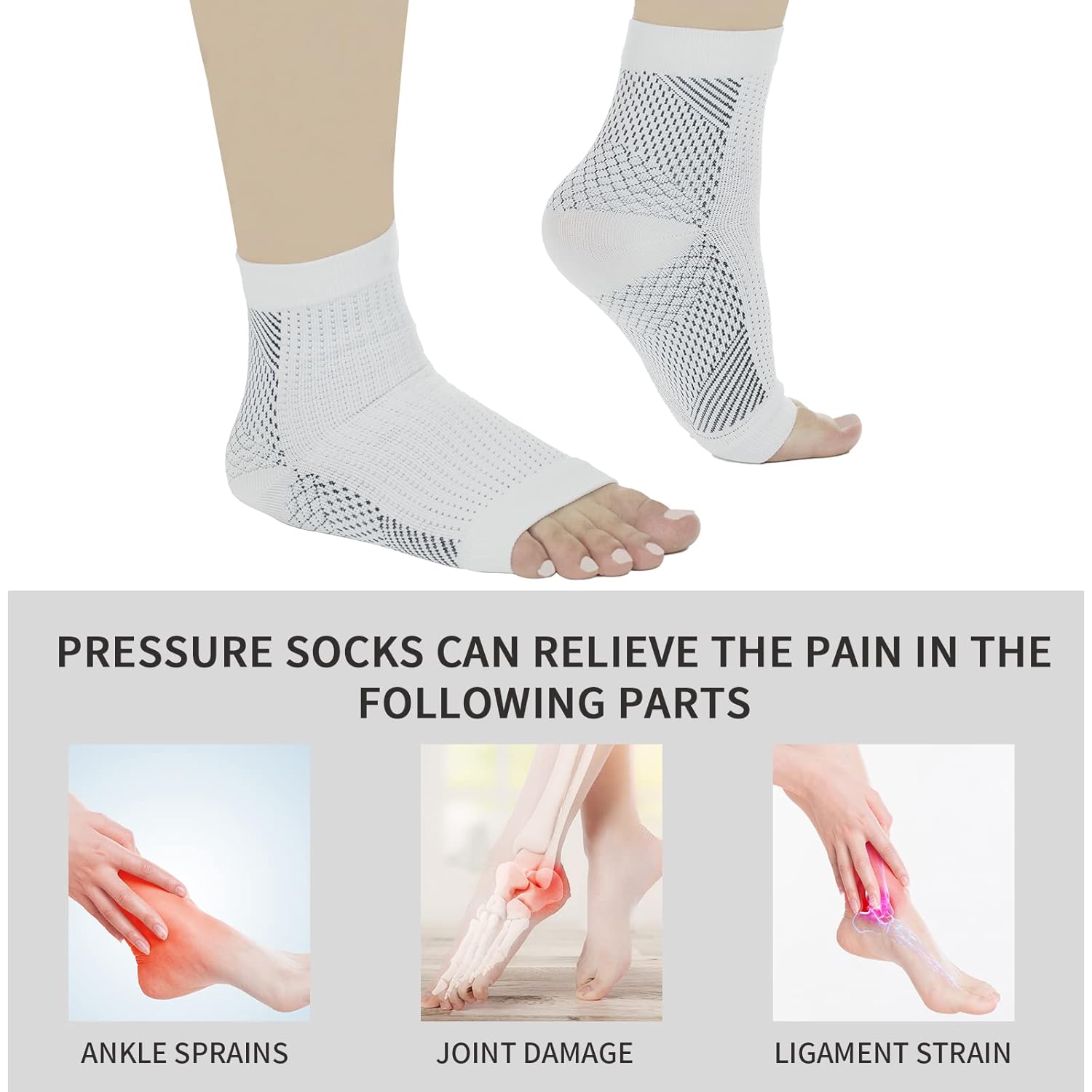 Candyhouse 3 calcetines de neuropatía de compresión de tobillo para mujeres u hombres, soporte de tobillo para hinchazón, fascitis plantar,