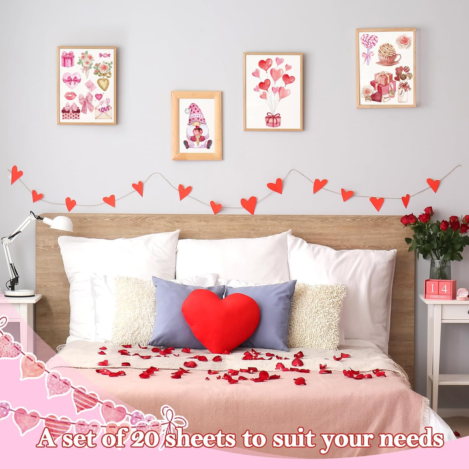 Honoson 20 hojas de transferencia para manualidades y muebles, calcomanías de transferencia para el día de San Valentín, diseño de gnomo de corazón,