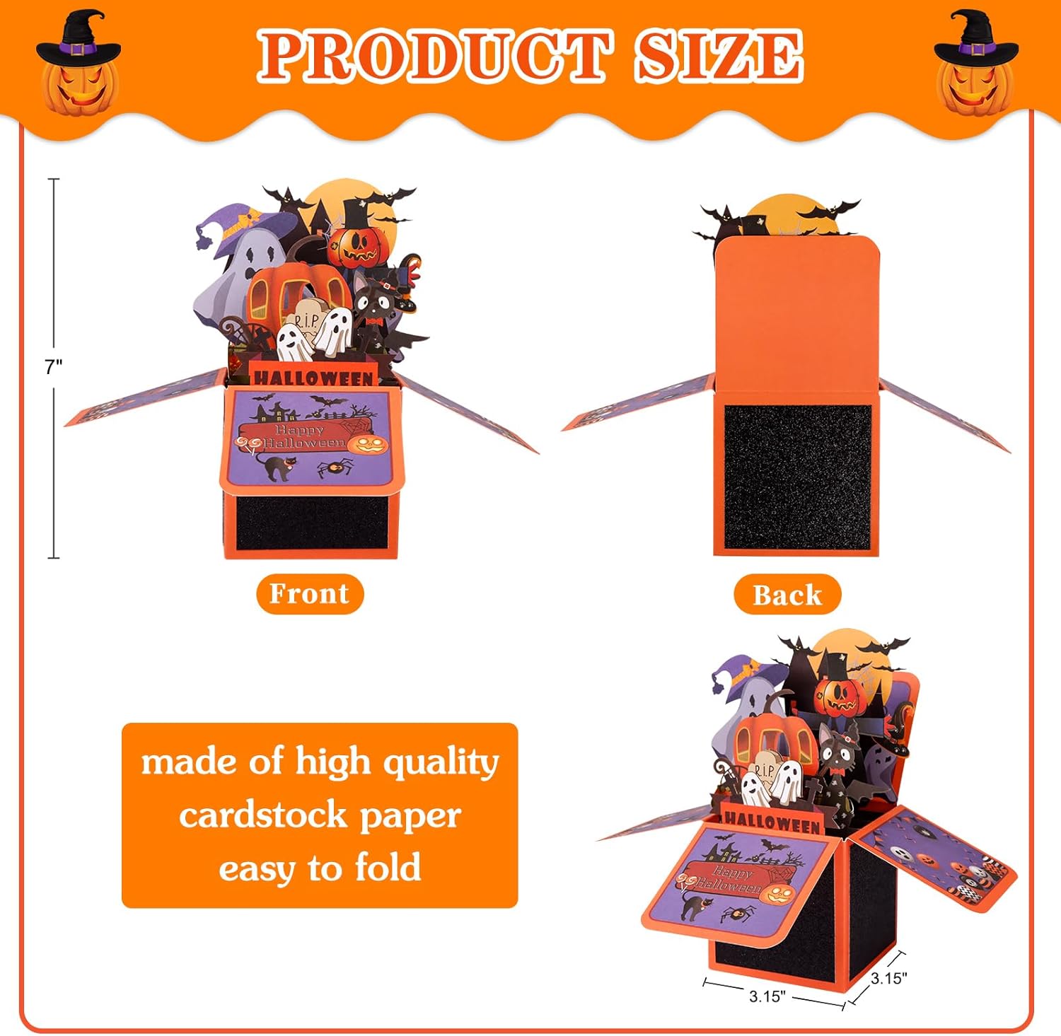 D24TIME Tarjetas desplegables de Halloween para niños, divertidas tarjetas de felicitación de Halloween en 3D con sobres, casa embrujada,
