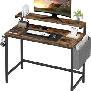 Shintenchi Escritorio para computadora de 40 pulgadas con soporte para monitor, escritorio de escritura de diseño estable, estación de trabajo de Shintenchi Escritorio para computadora de 40 pulgadas con soporte para monitor, escritorio de escritura de diseño estable, estación de trabajo de