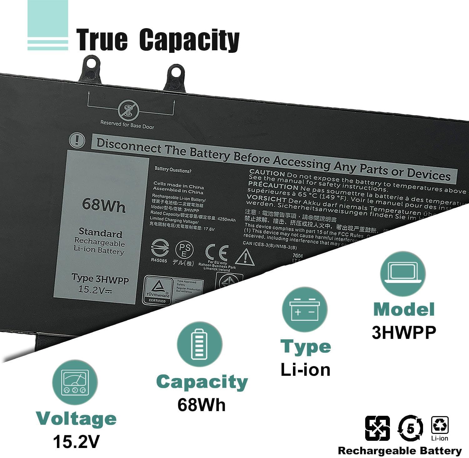3HWPP – Batería para portátil Dell Latitude 5401 5410 5411 5501 5510 5511, Precision 3541 3550 3551, Inspiron 7500 7506 2 en 1 negro P80F003 P80F004