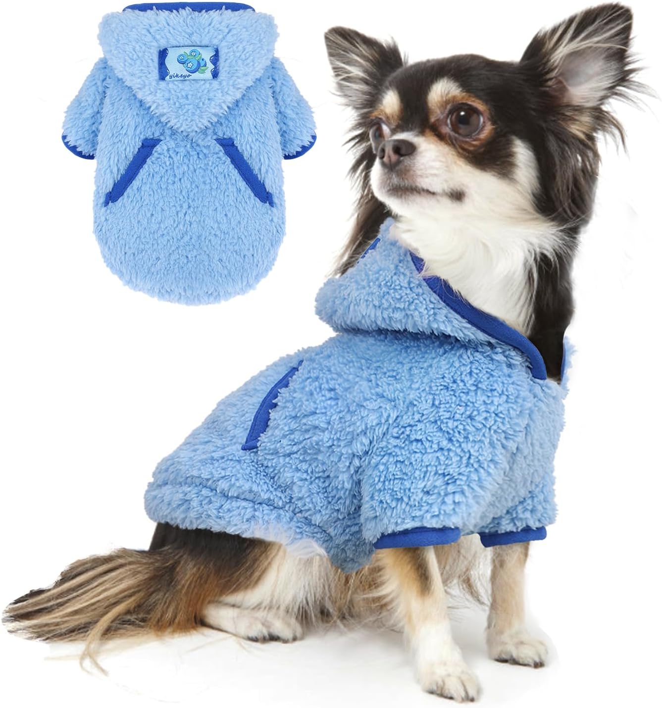 Suéter de forro polar con capucha para perro, suéteres cálidos de terciopelo mullido, ropa de invierno para perros pequeños, niñas y niños, abrigos