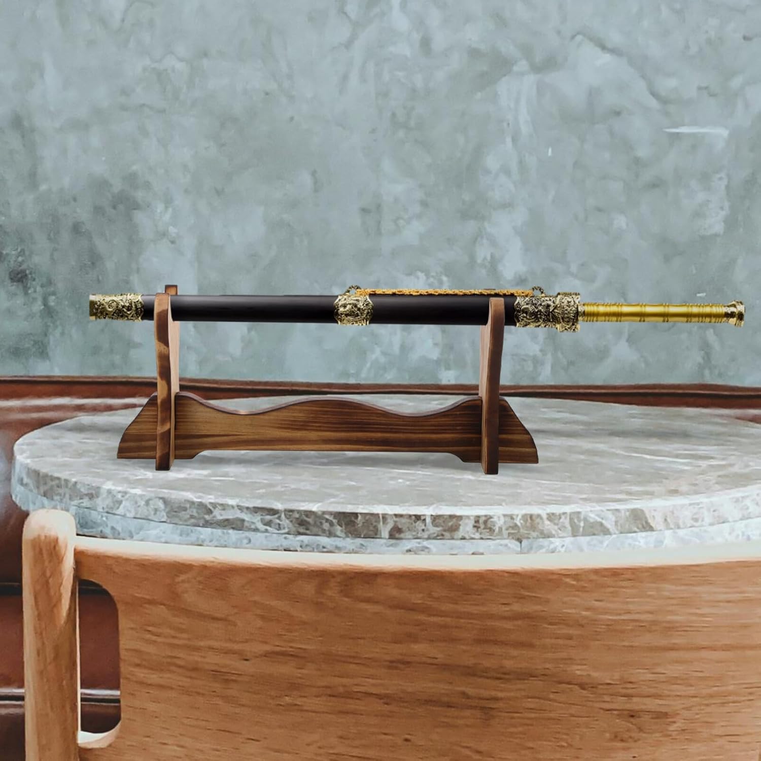 VOSAREA Soporte de espada Katana Stand Asamblea de madera Samurai soporte de espada Soporte de exhibición de flauta de madera