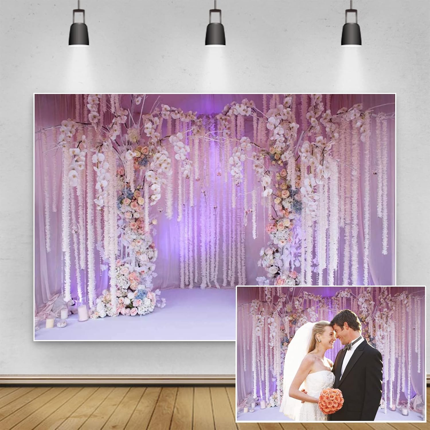 Yeele Fondo fotográfico de ceremonia de boda de 6 x 4 pies, fondo de fotografía con flores blancas moradas, aniversario, despedida de soltera, boda,