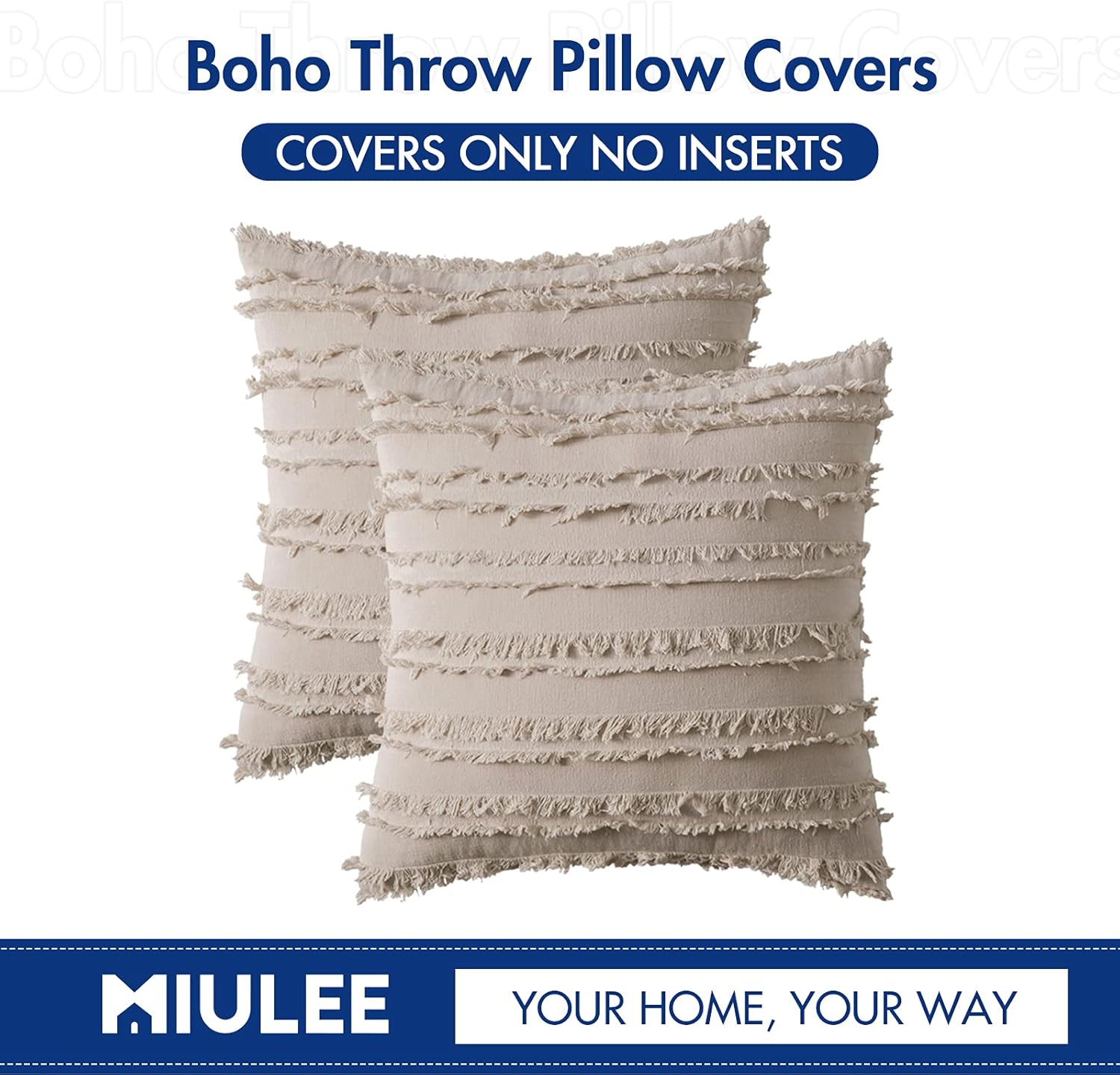 MIULEE Juego de 2 fundas de cojín decorativas de lino y estilo bohemio, con patrón jacquard a rayas, para sofá, sillón, sala de estar y dormitorio,