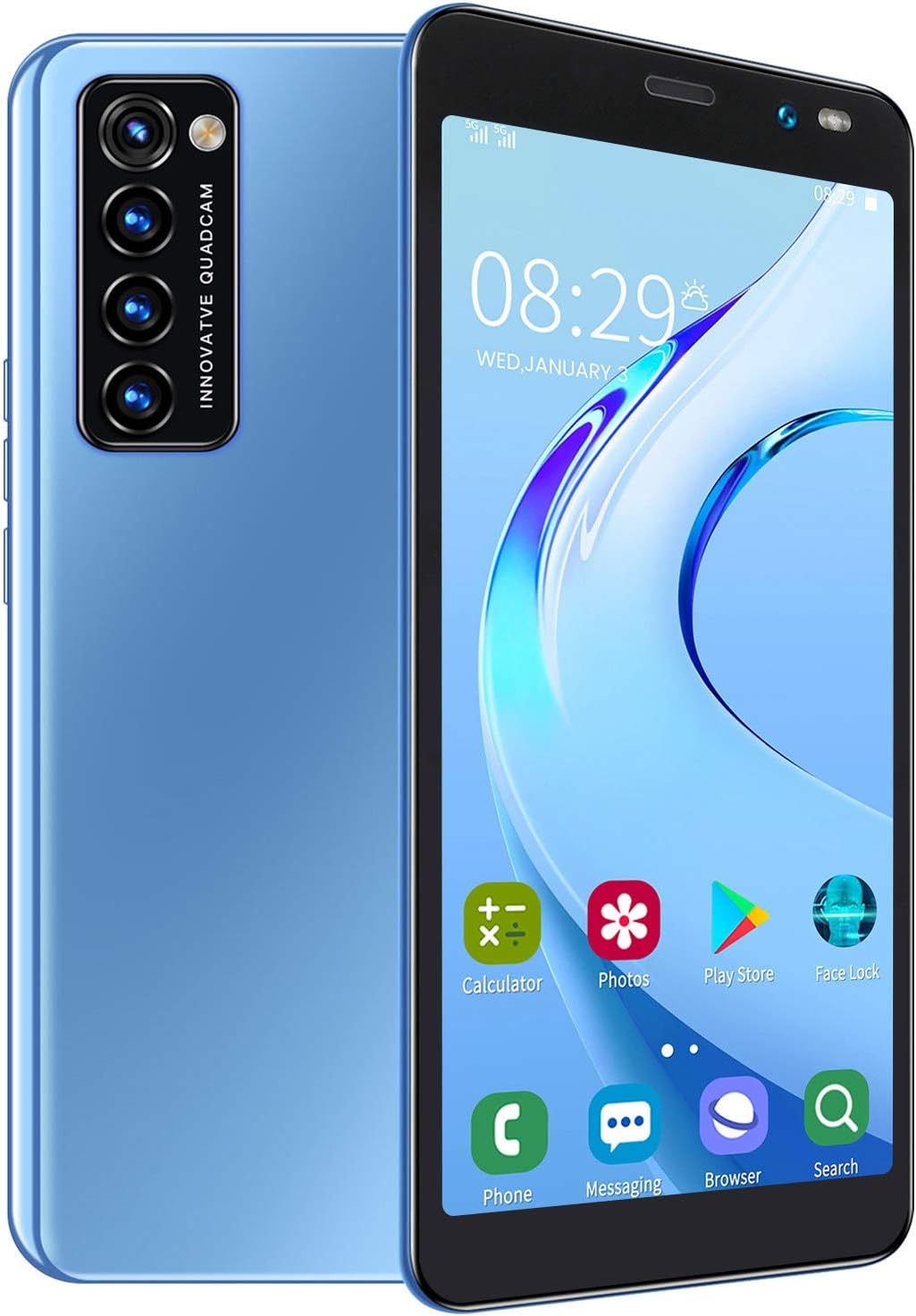 EBTOOLS 5.45in Face Fingerprint Desbloquear Teléfono celular inteligente, pantalla HD Android 1+8G Smartphone Dual Card Dual Standby (azul)