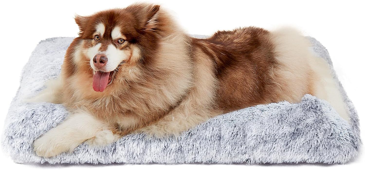 EHEYCIGA Almohadilla mullida XXL para jaula para perros, cama de felpa de piel sintética para perros extragrandes, cama para perros relajantes y