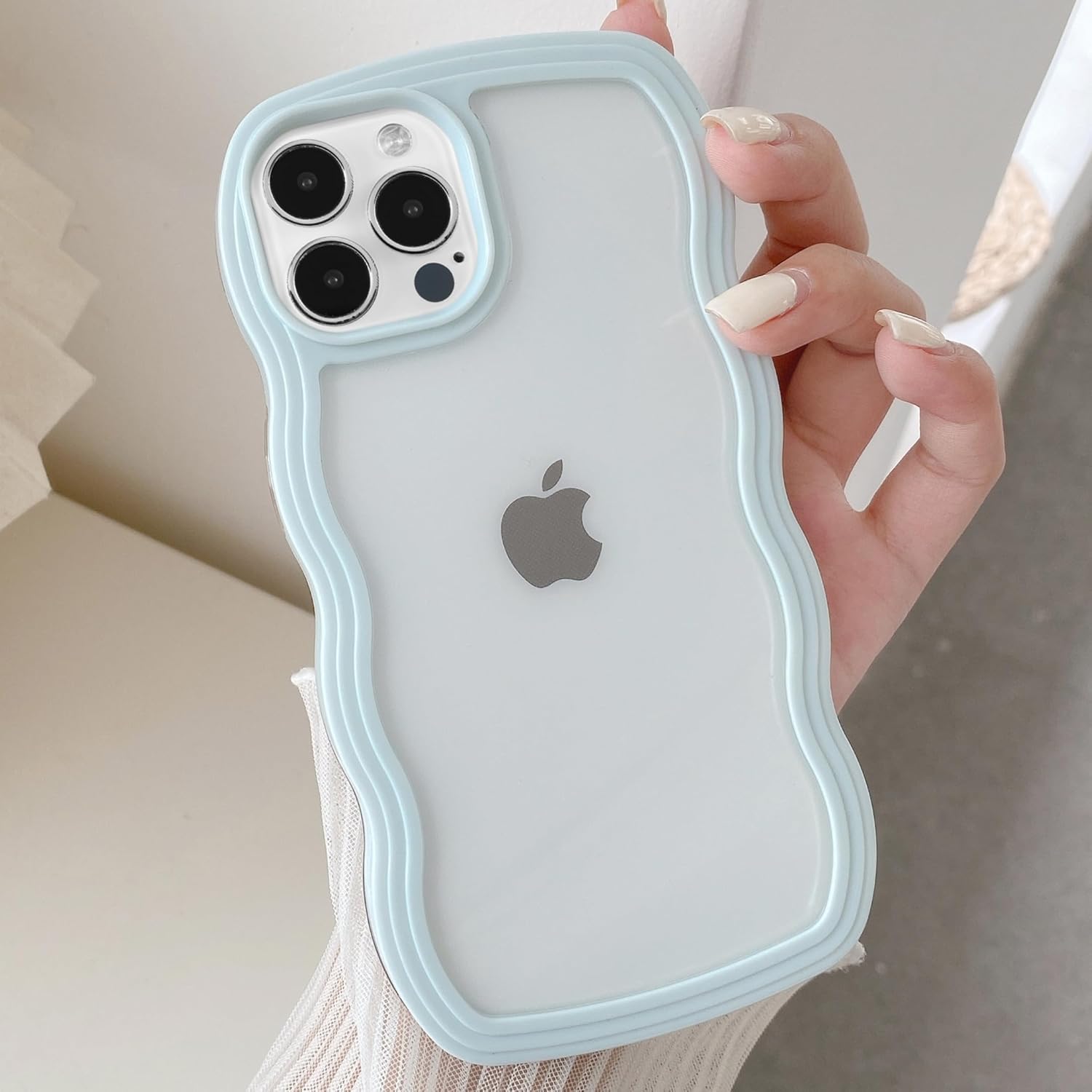 UEEBAI Funda transparente con marco ondulado para iPhone 13 Pro Max de 6.7 pulgadas, transparente, bonito marco ondulado, ajuste delgado, a prueba
