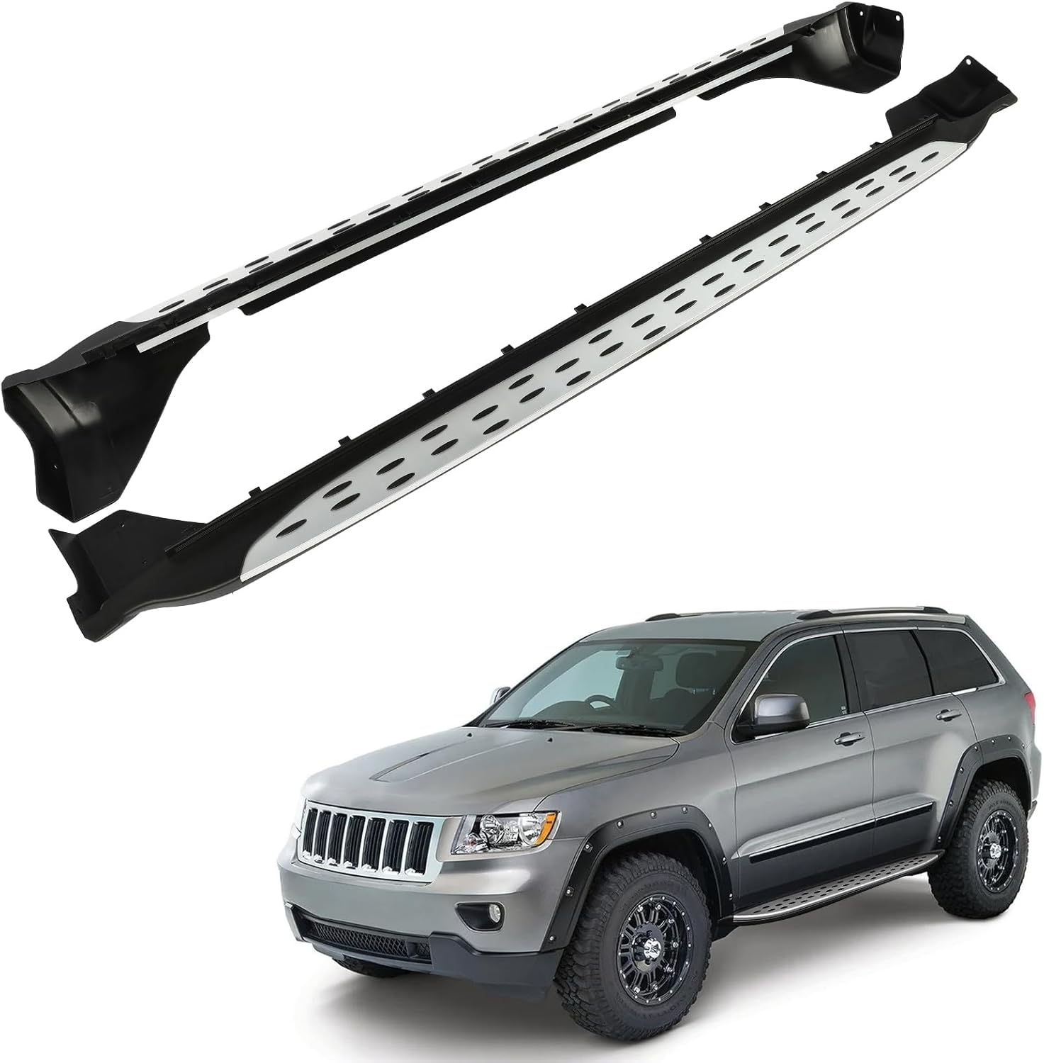 SCITOO Estribos aptos para Crew Cab 2011-2021 para Jeep Grand Cherokee de plástico+aleación de aluminio+rieles de hierro, deslizadores de roca