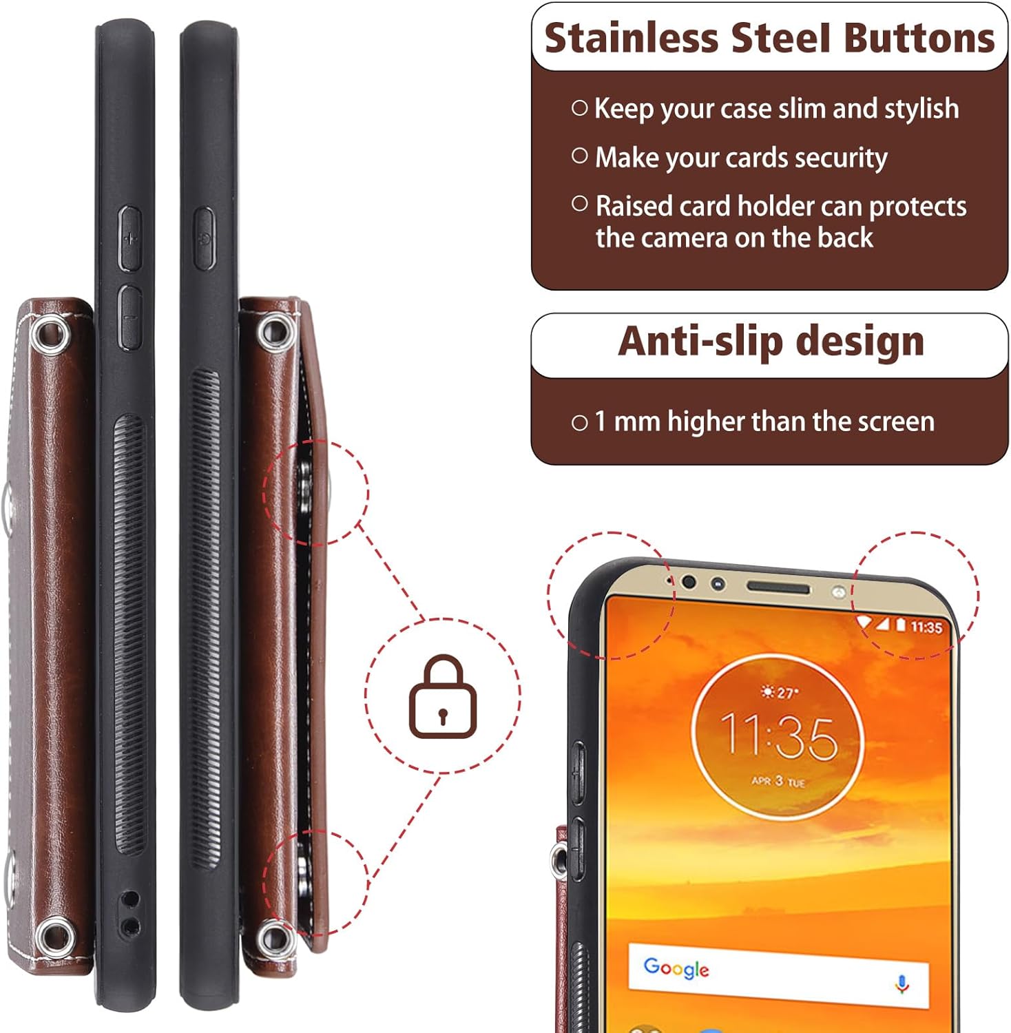 Asuwish Funda de teléfono para Moto E5 Plus E 5 Supra Funda tipo cartera con protector de pantalla y tarjetero para tarjeta de crédito con soporte