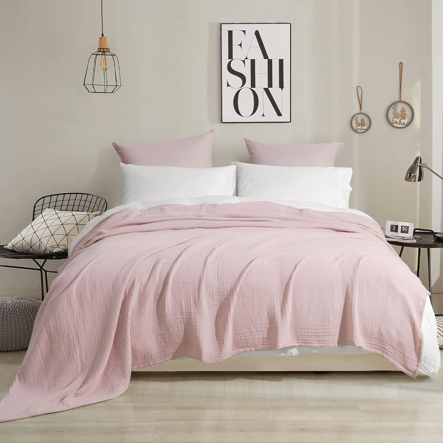 PHF Manta 100% de muselina de algodón de 50 x 60 pulgadas, manta ligera y transpirable de 4 capas, manta de gasa ultrasuave para sofá, cama,