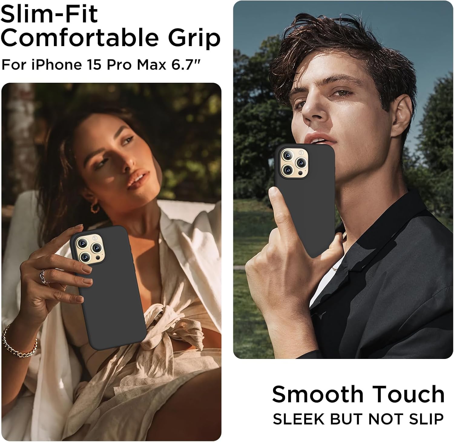 Compatible con iPhone 15 Pro Max, funda de silicona líquida, funda protectora de cuerpo completo a prueba de golpes, funda delgada para teléfono con