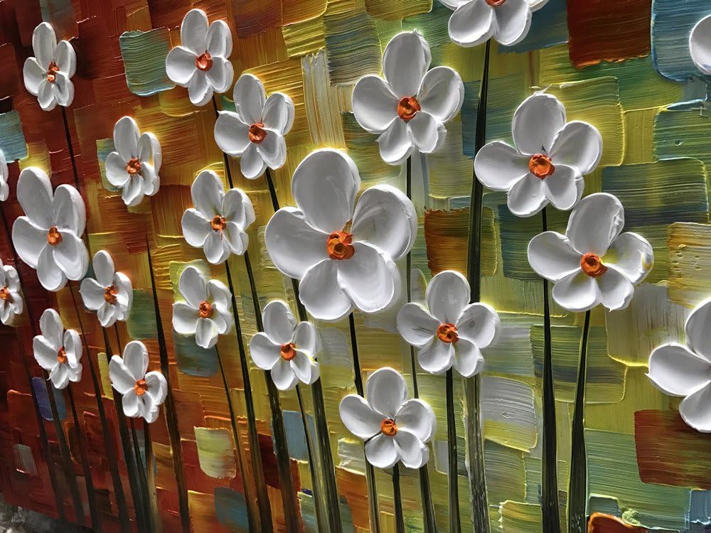 YaSheng Arte, cuadro contemporáneo pintado a mano, motivo de flores blancas, pinturas para decoración del hogar, para el interior, listo para