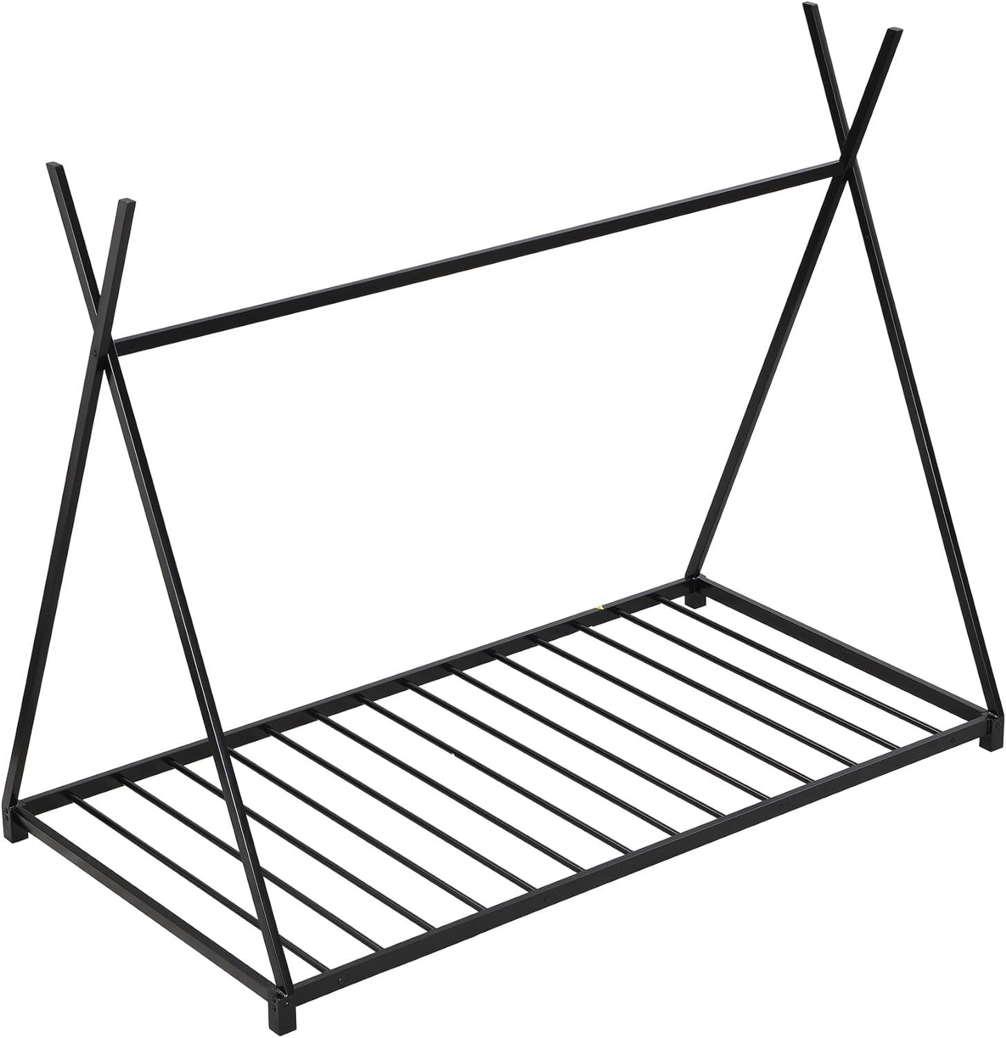 Camas de casa de tamaño individual, marco de cama de metal para suelo, estructura triangular, cama tipi para niños y niñas, adolescentes, color negro