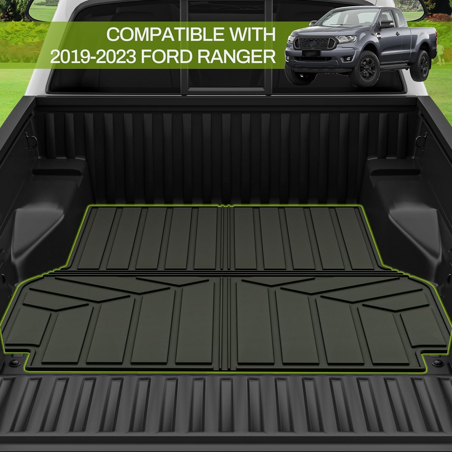 AUTOSAVER88 Tapete de cama compatible con Ford Ranger SuperCrew Cab 2019-2023, cama corta de 5 pies, forro de caja de camioneta para accesorios Ford