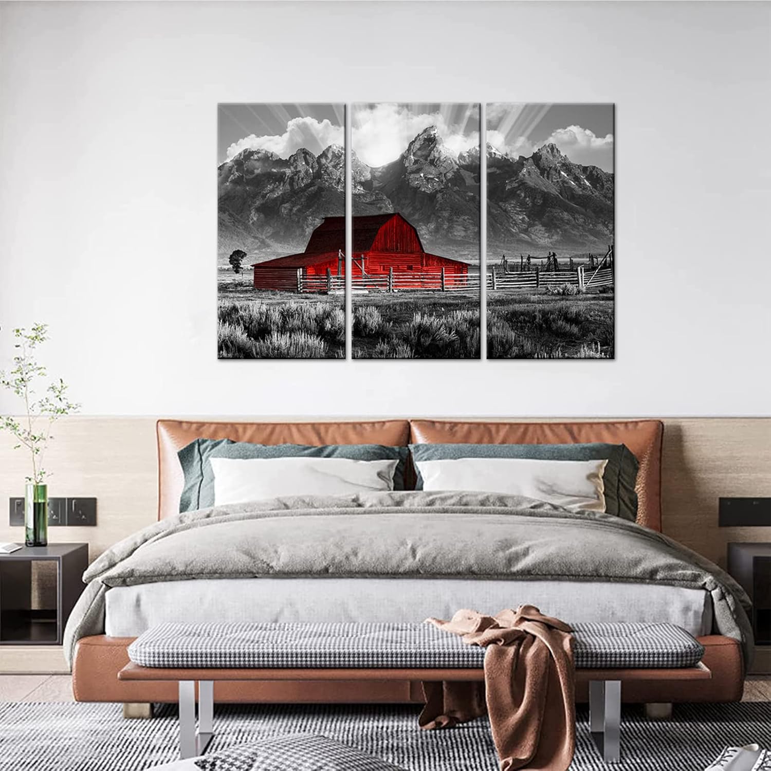 Conipit Grand Teton Pictures Wyoming – Cuadros de paisajes en blanco y negro, arte de pared de granero Moulton en blanco y negro, arte de lienzo