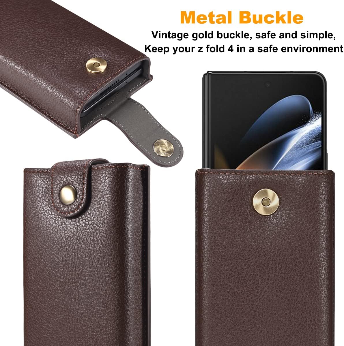 Funda para teléfono Samsung Galaxy Z Fold 4  Z Fold 3, bolsa de cuero sintético con clip giratorio 360 y mosquetón, protección completa para