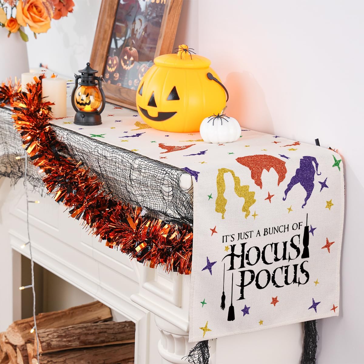 Camino de mesa de Halloween, decoración de Hocus Pocus, decoración de Halloween para el hogar, bruja, corredor de Halloween, decoración del hogar