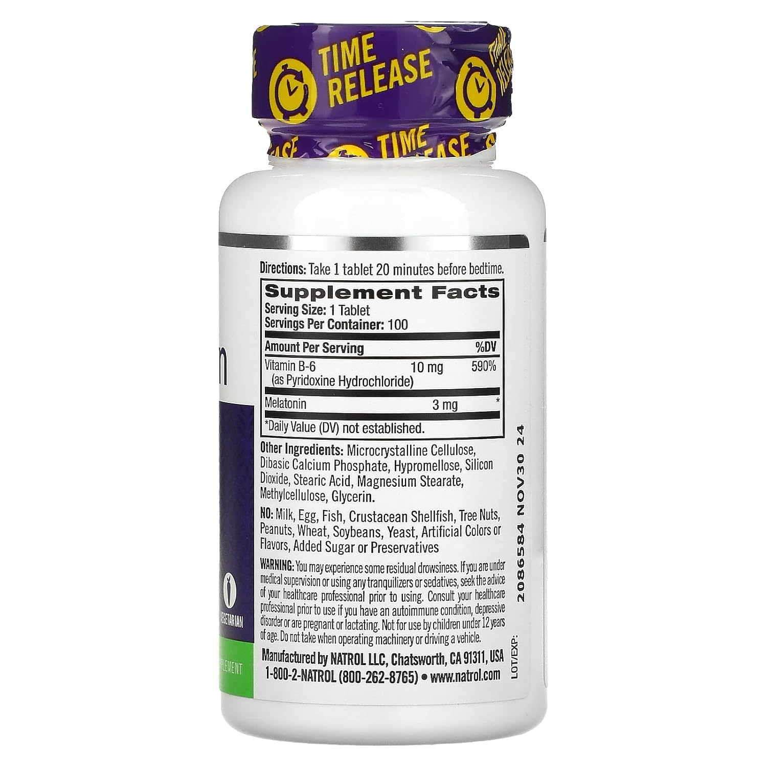 Natrol Tabletas de suplemento dietético de liberación de tiempo de sueño de melatonina 3 mg 100 ea