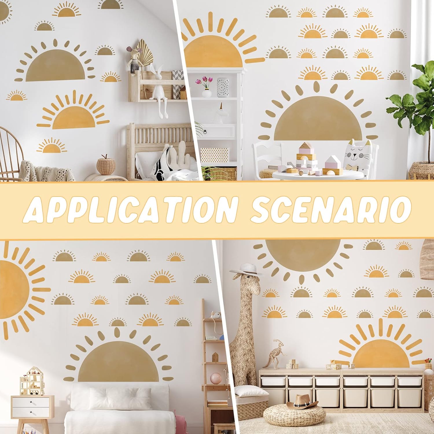 20 calcomanías de pared de medio sol, calcomanías de pared grandes bohemias, calcomanías de pared de vinilo para guardería, calcomanías de pared