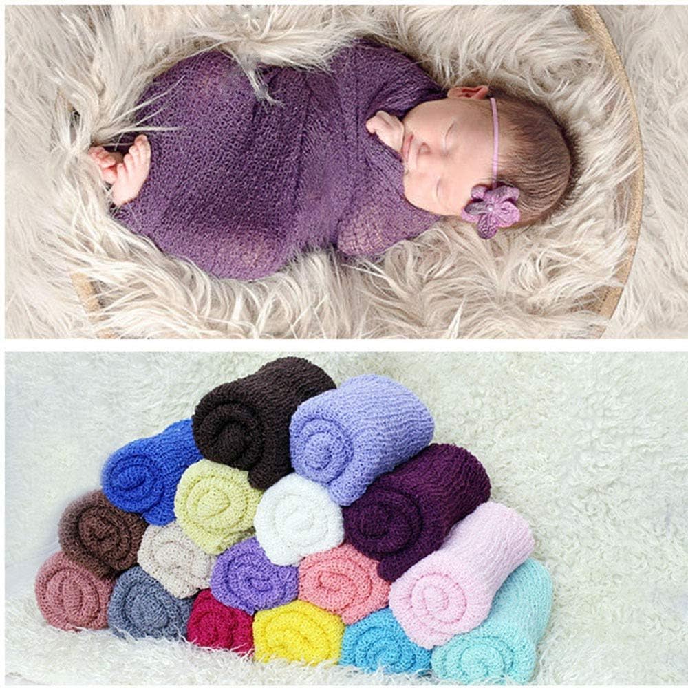 Matissa Bebé recién nacido Fotografía Prop Swaddle Cheesecloth Knit Crochet Wrap 16 colores disponibles (marrón)