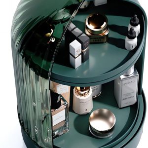 Organizador de maquillaje para tocador, almacenamiento de maquillaje giratorio con cubierta y cajón, organizador grande de cosméticos para el Organizador de maquillaje para tocador, almacenamiento de maquillaje giratorio con cubierta y cajón, organizador grande de cosméticos para el