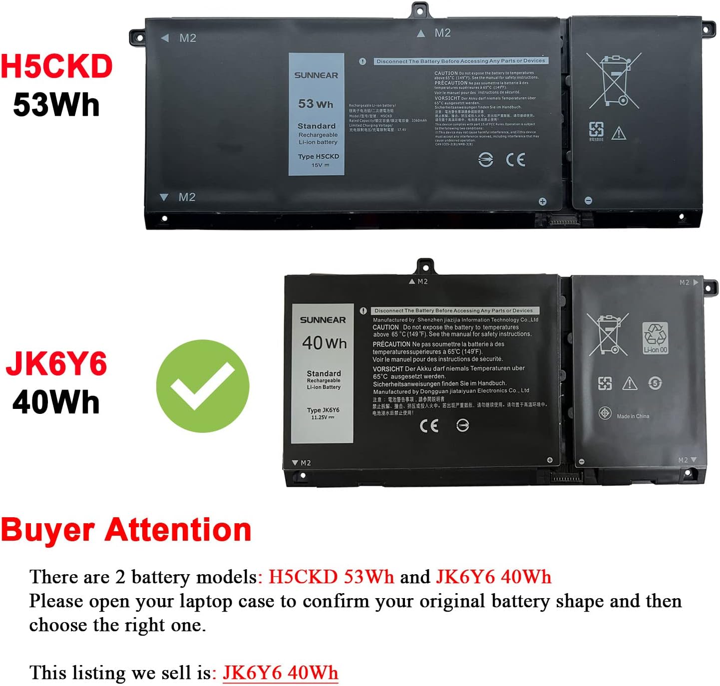 JK6Y6 – Batería de repuesto para laptop Dell Latitude 3410 3510 Vostro 5300 5401 5501 Inspiron 5300 5401 5402 5408 5409 5508 5400 5406 7405 7300 755