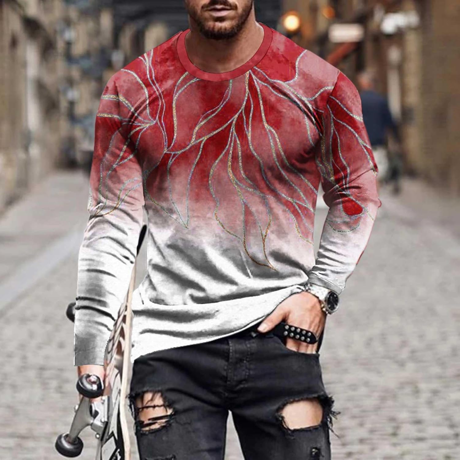 Camisetas de diseñador para hombre, diseño de moda, estampado gráfico 3D, manga larga, casual, para entrenamiento, tallas grandes, para otoño