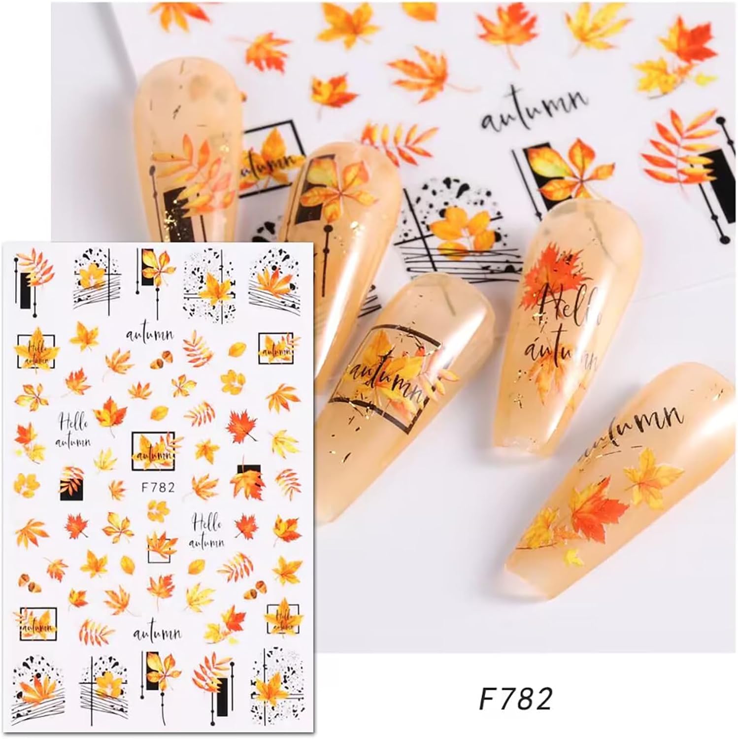 8 hojas de calcomanías de uñas navideñas autoadhesivas 3D, suministros de uñas de temporada, diseño de zorro, alce, hoja de arce, calabaza, diseño