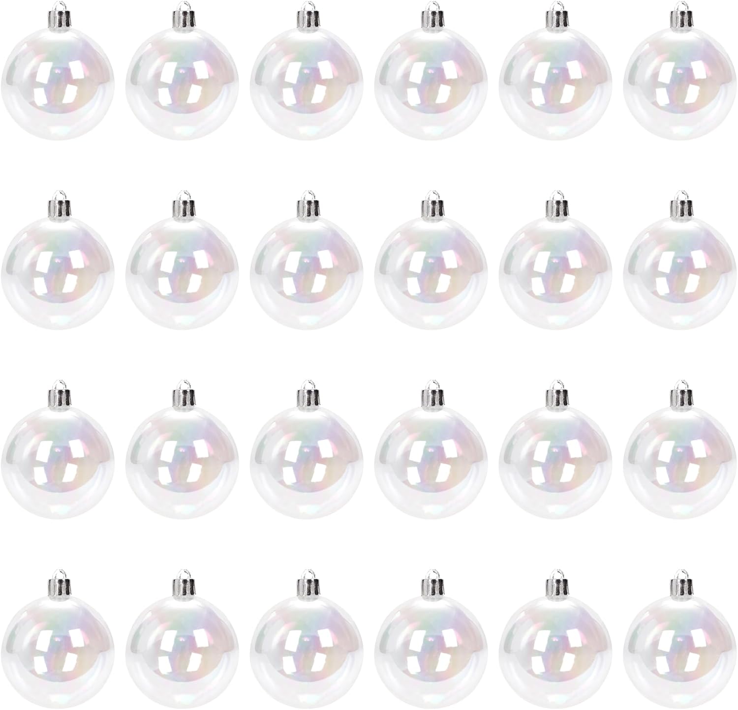 24 bolas de adornos iridiscentes de Navidad, adornos de plástico transparente para árbol de Navidad, adornos de plástico iridiscentes para fiestas