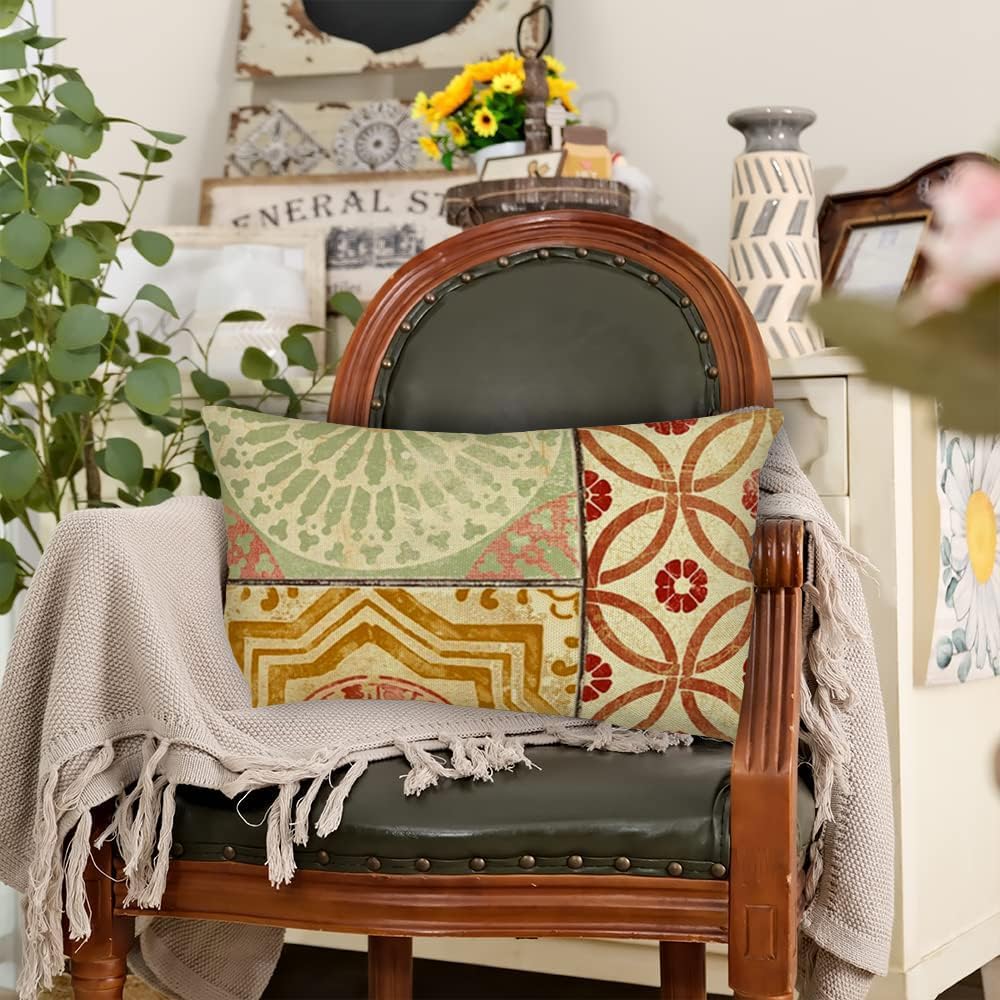 Aremetop Fundas de almohada marroquíes con diseño de mandala, bohemio, floral, decoración del hogar, 12 x 20 pulgadas, funda de almohada oblonga con