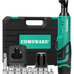 COMOWARE Llave de trinquete eléctrica inalámbrica de 38 pulgadas, kit de trinquete de potencia de 12 V de 40 pies con 1 batería de iones de litio, COMOWARE Llave de trinquete eléctrica inalámbrica de 38 pulgadas, kit de trinquete de potencia de 12 V de 40 pies con 1 batería de iones de litio,