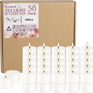 Juego de 50 velas aromáticas blancas a granel, cera de fragancia de vainilla con recipiente transparente, para restaurantes, cenas, bodas, baby Juego de 50 velas aromáticas blancas a granel, cera de fragancia de vainilla con recipiente transparente, para restaurantes, cenas, bodas, baby