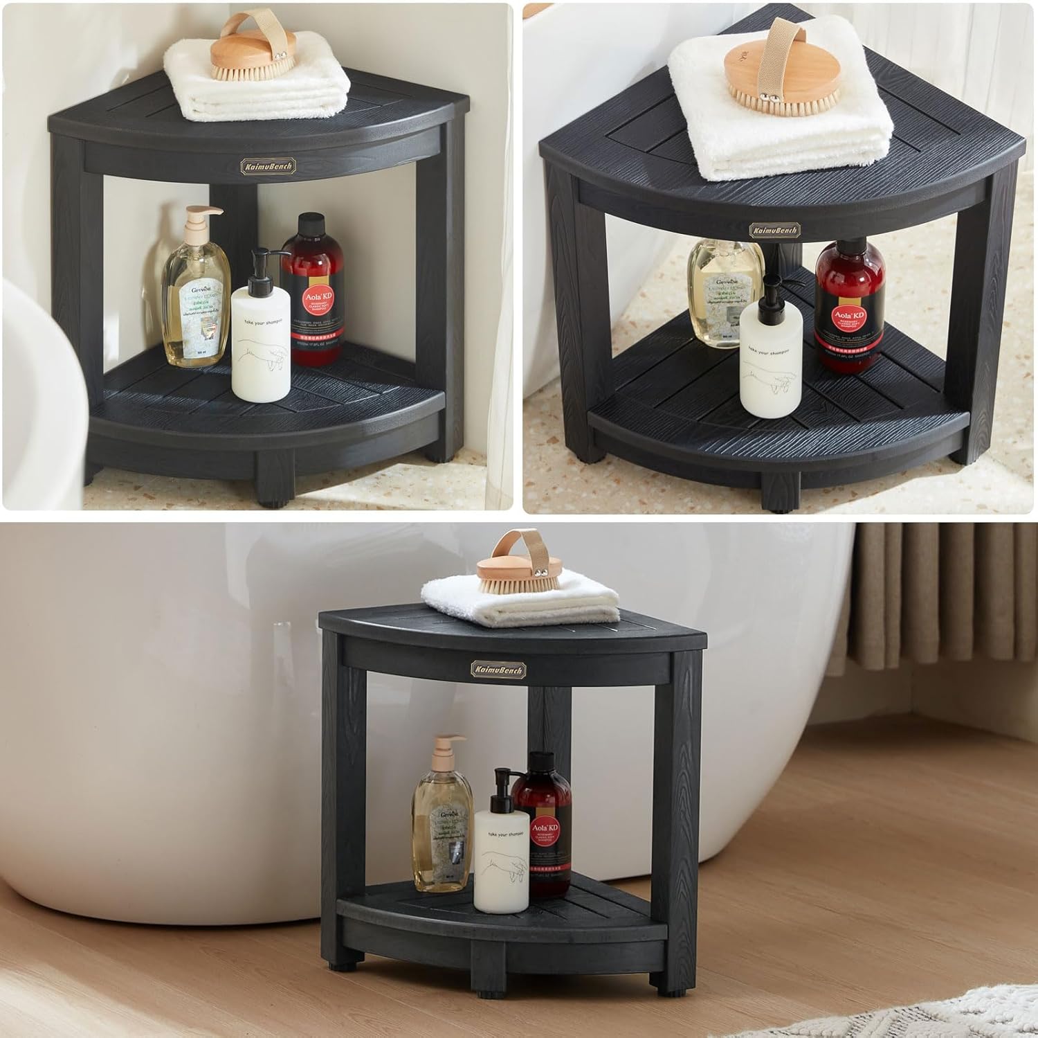 Banco de ducha para ducha interior, taburete de ducha esquinero de madera de polietileno, asiento de baño de plástico para afeitarse las piernas,