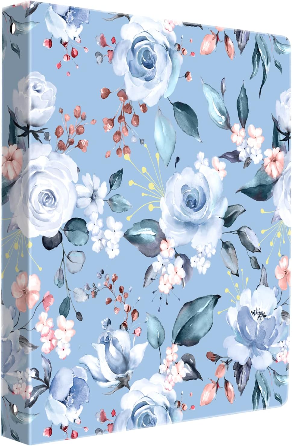 WAVEYU Bonita carpeta de 3 anillos de 1 pulgada con bolsillos interiores de tamaño carta para suministros de oficina escolar, flor azul