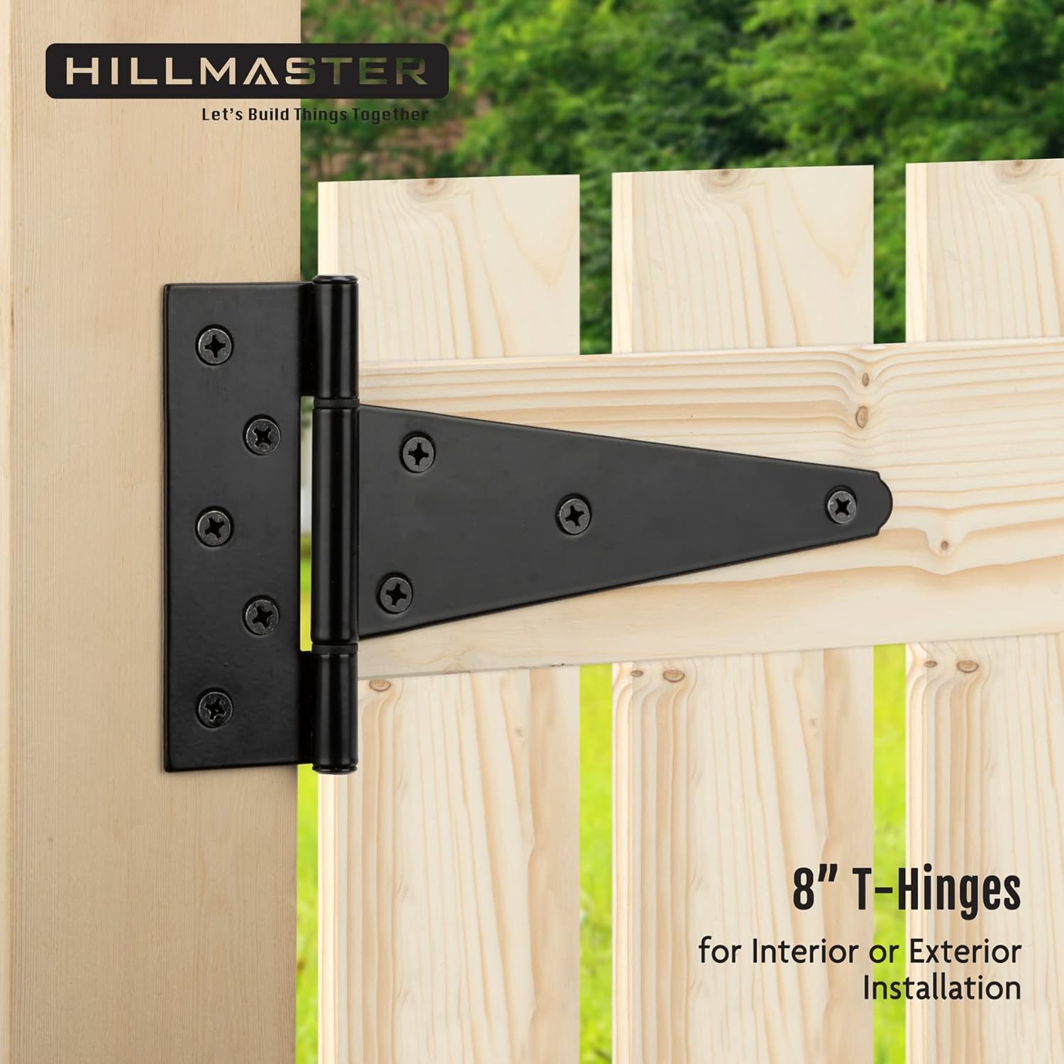 HILLMASTER Correa en T de 8 pulgadas, bisagras de puerta de cobertizo, bisagra negra para cercas de madera, patio, puerta de granero, a prueba de