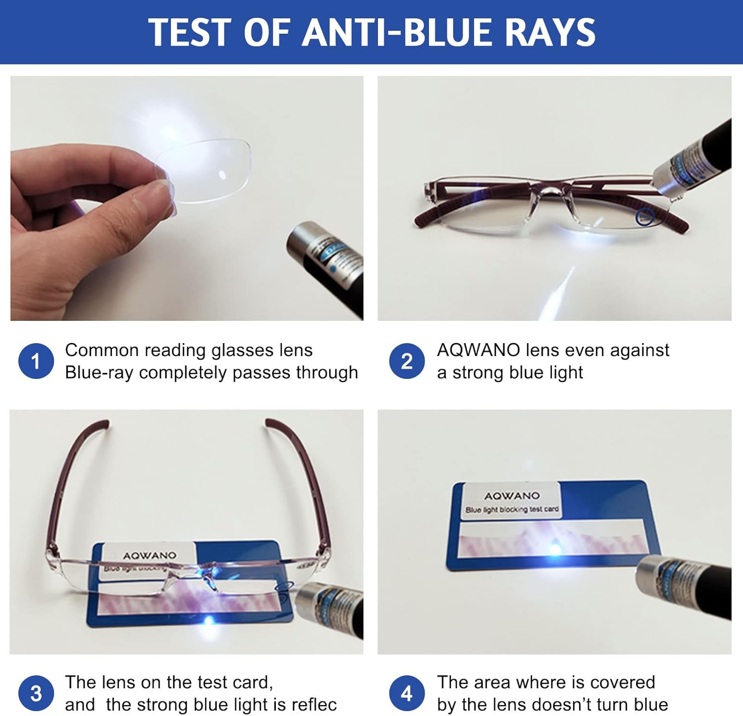 AQWANO Lentes de lectura para computadora con bloqueo de luz azul, paquete de 5 lentes de lectura sin montura para lectura ligeras, cómodas,