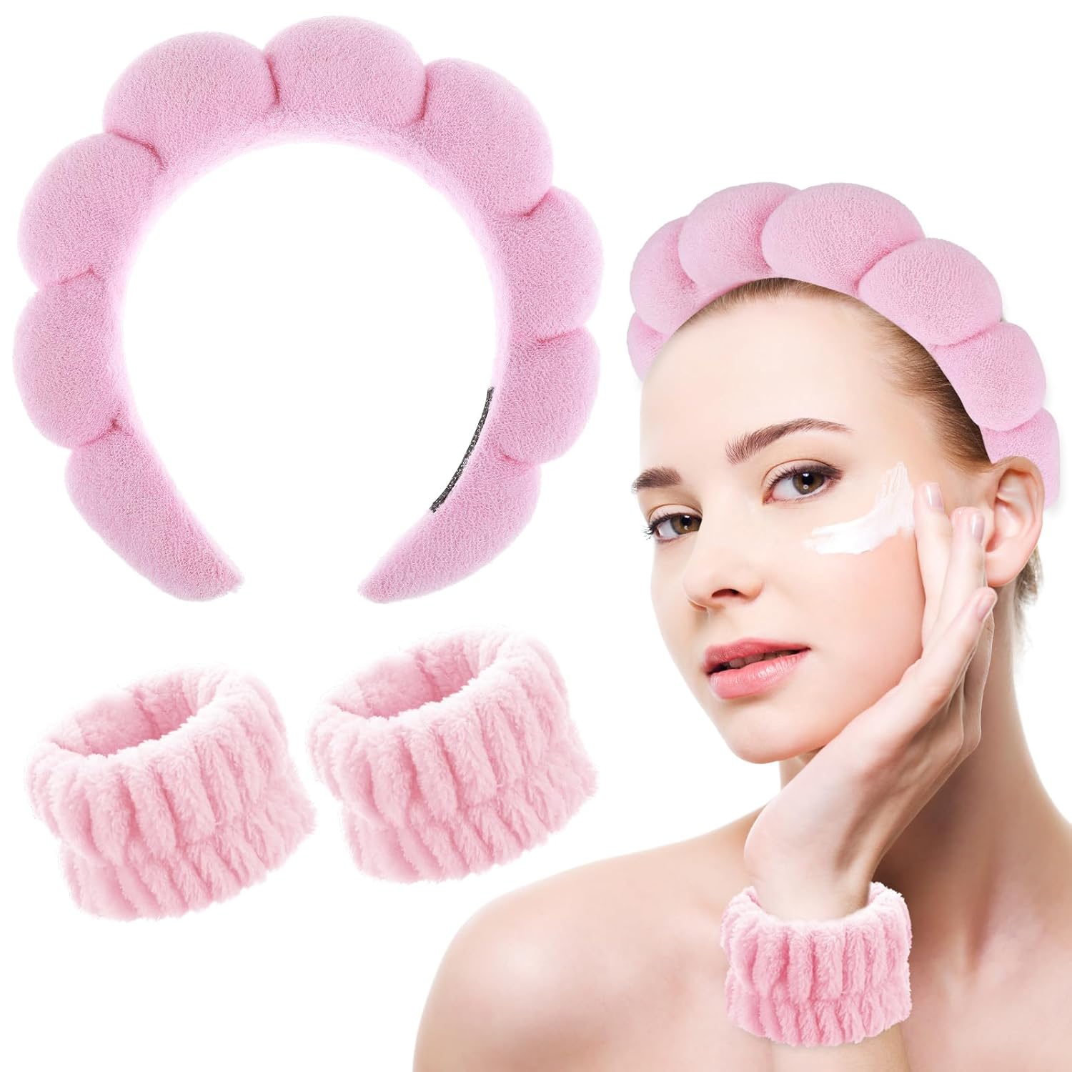 Juego de muñequeras de spa para mujer, para el cuidado de la piel, para el cuidado de la piel, tela de rizo suave con burbujas, acolchadas,