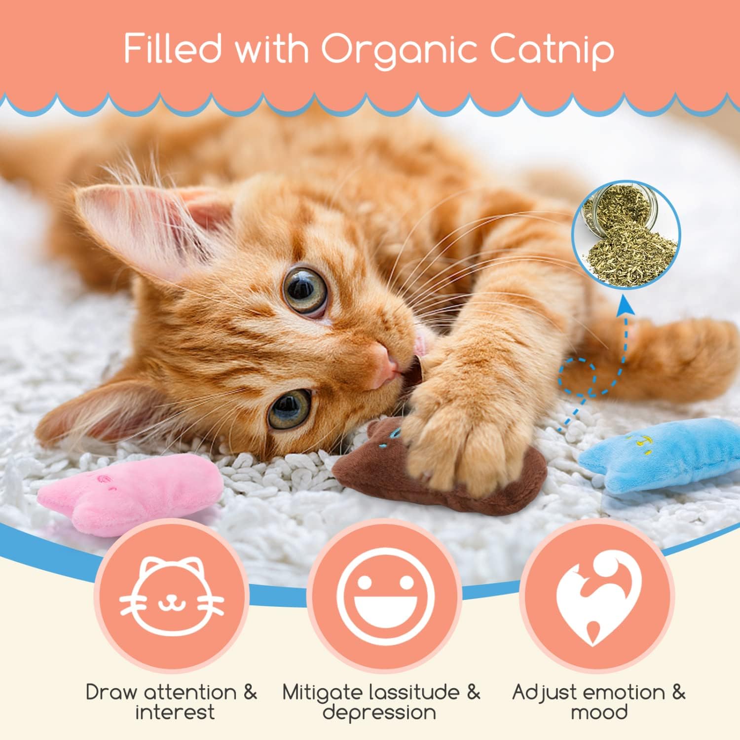 Nobleza Juguetes de gatito para gatos de interior, paquete de 4 juguetes masticables para dentición de gatos con papel arrugado, juguete interactivo