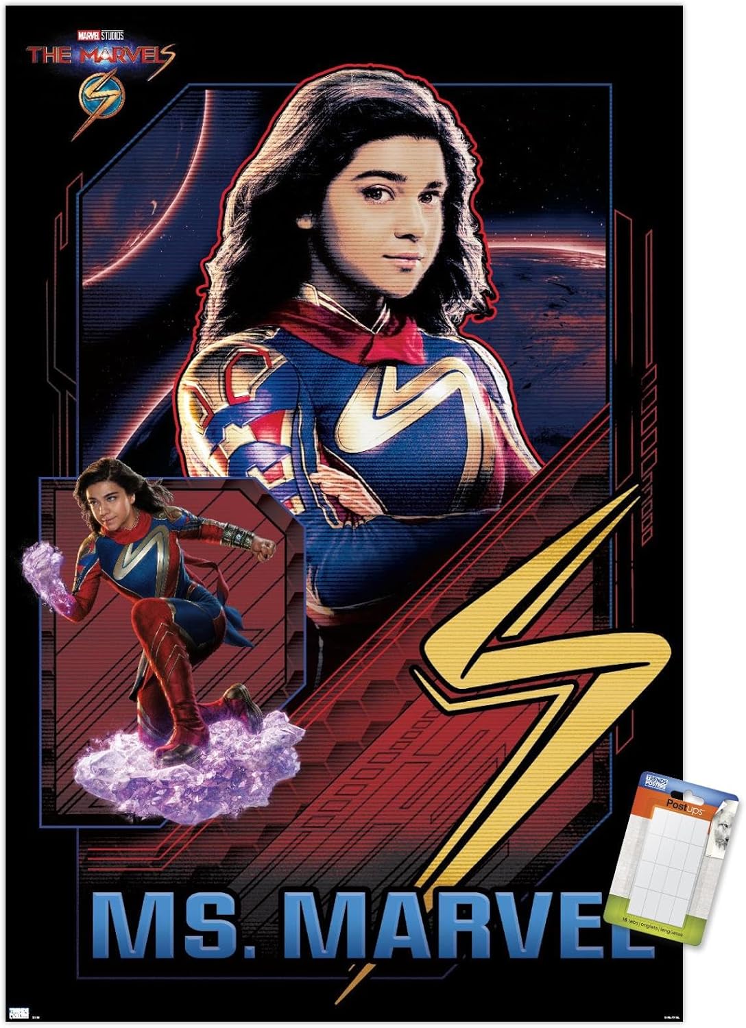 Trends International Marvel The Marvels – Póster de pared de Ms. Marvel, 22.37 x 34.00 pulgadas, paquete de póster y montaje prémium