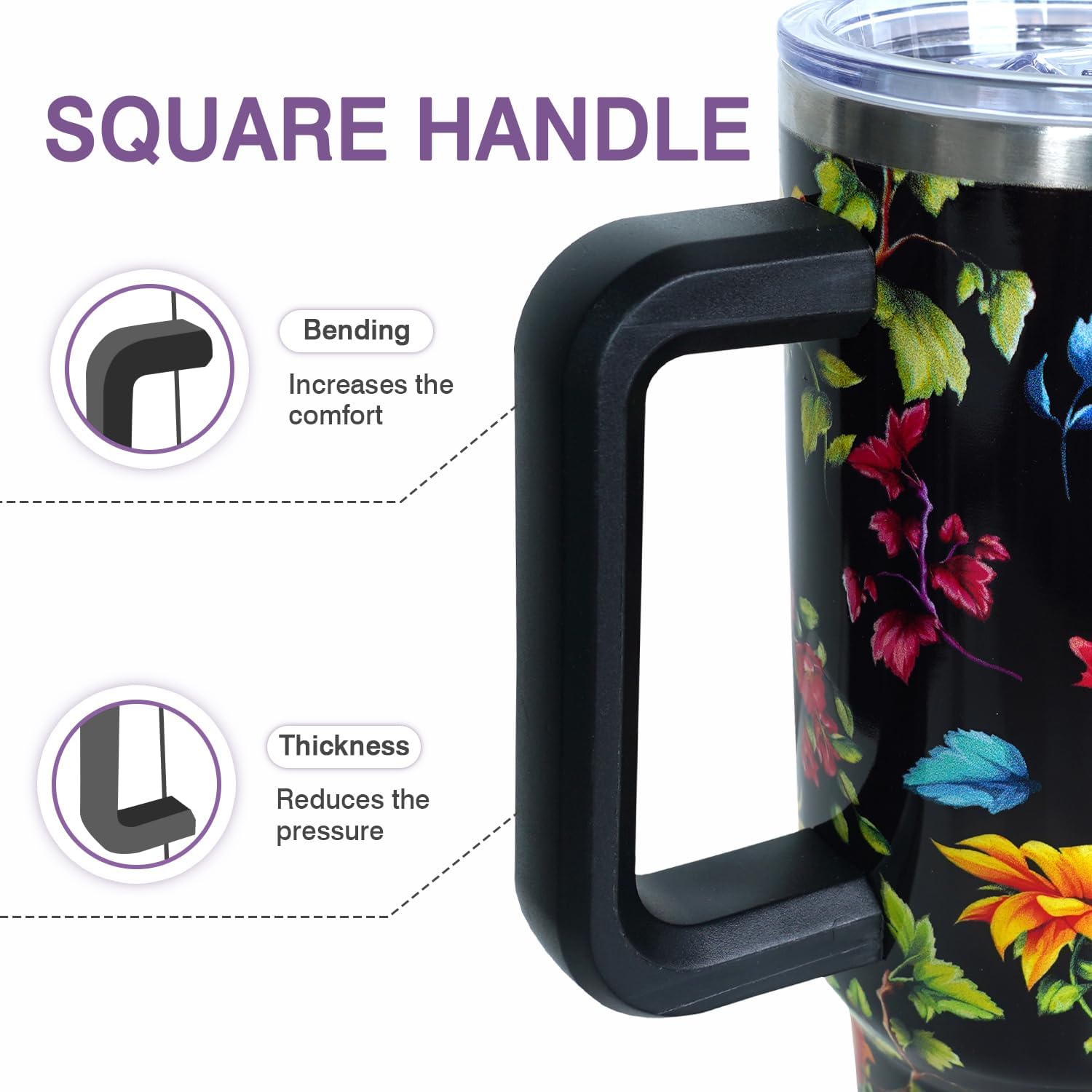 Vaso de 40 onzas con asa y tapa con pajilla, Sumflower de doble pared al vacío, botella de agua caliente o fría, reutilizable, taza de viaje de