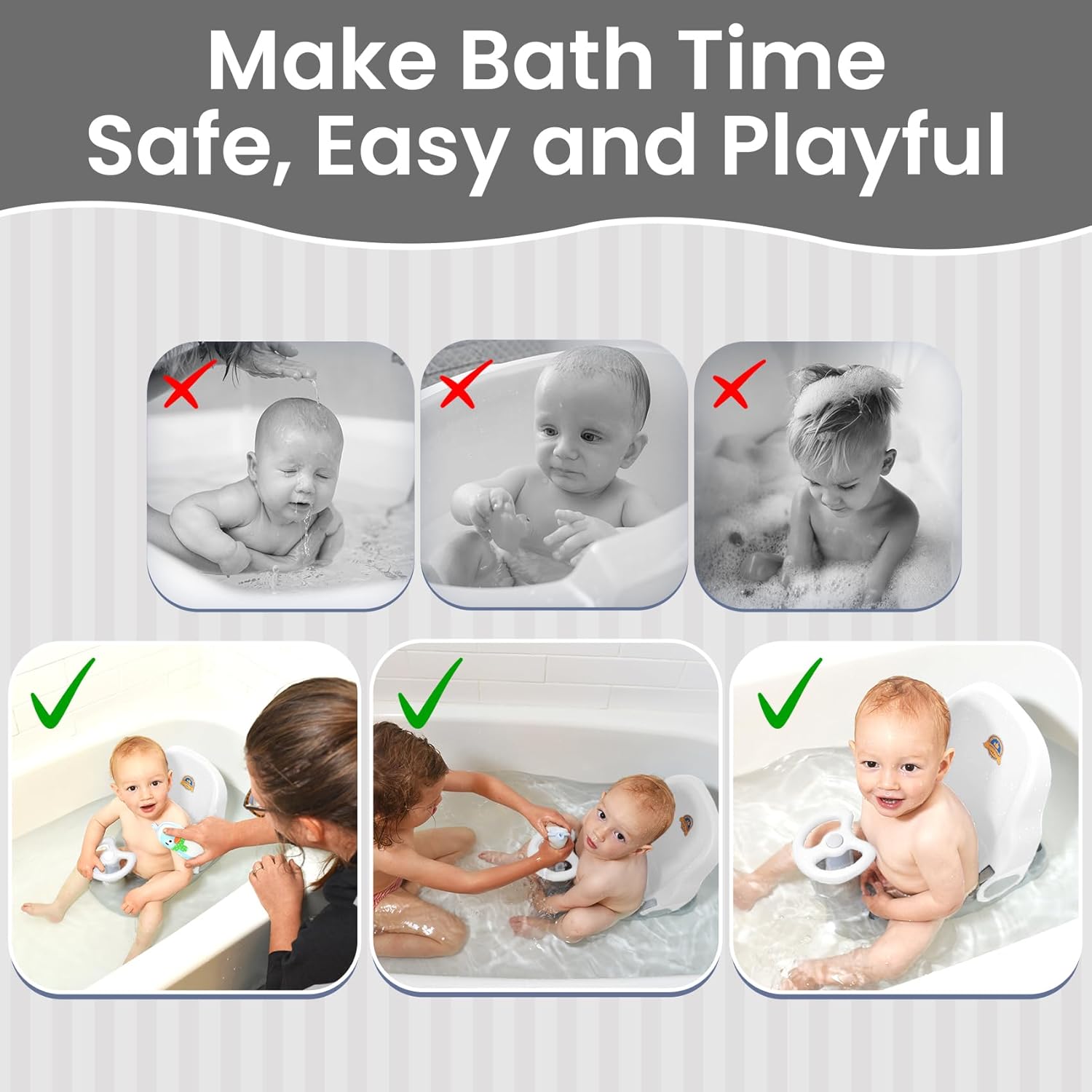 Asiento de baño para bebé con almohadilla de espuma para rodilleras, termómetro y juguete de baño, silla de baño para bebé, silla de ducha para