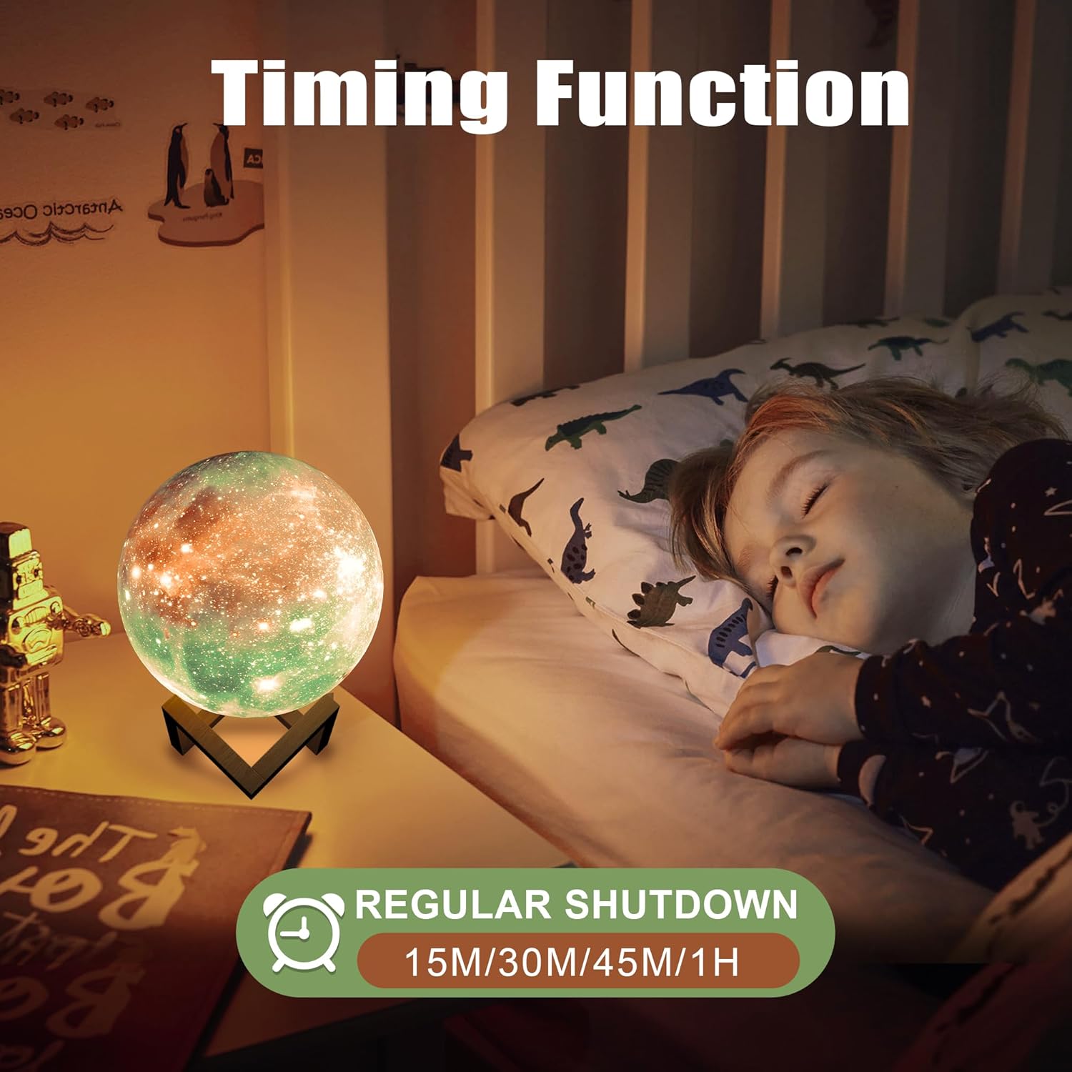Eueasy Lámpara de luna galaxia de 5.9 pulgadas, 16 colores, luz nocturna 3D para niños, luz de luna con control remoto y función de temporizador de
