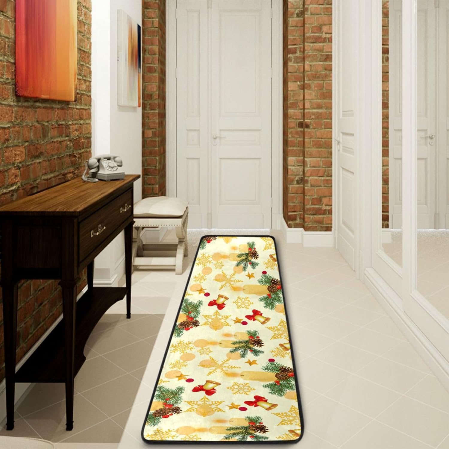 Alfombra absorbente con parte trasera de goma, tapete antideslizante de copos de nieve dorados de Navidad, tapete de baño para cocina, baño,