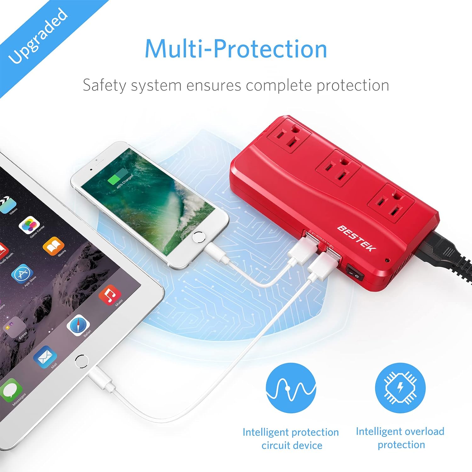 BESTEK – Adaptador de viaje universal convertidor de voltaje de 220 V a 110 V con carga USB de 6 A y 4 puertos, y adaptador de enchufe de Reino