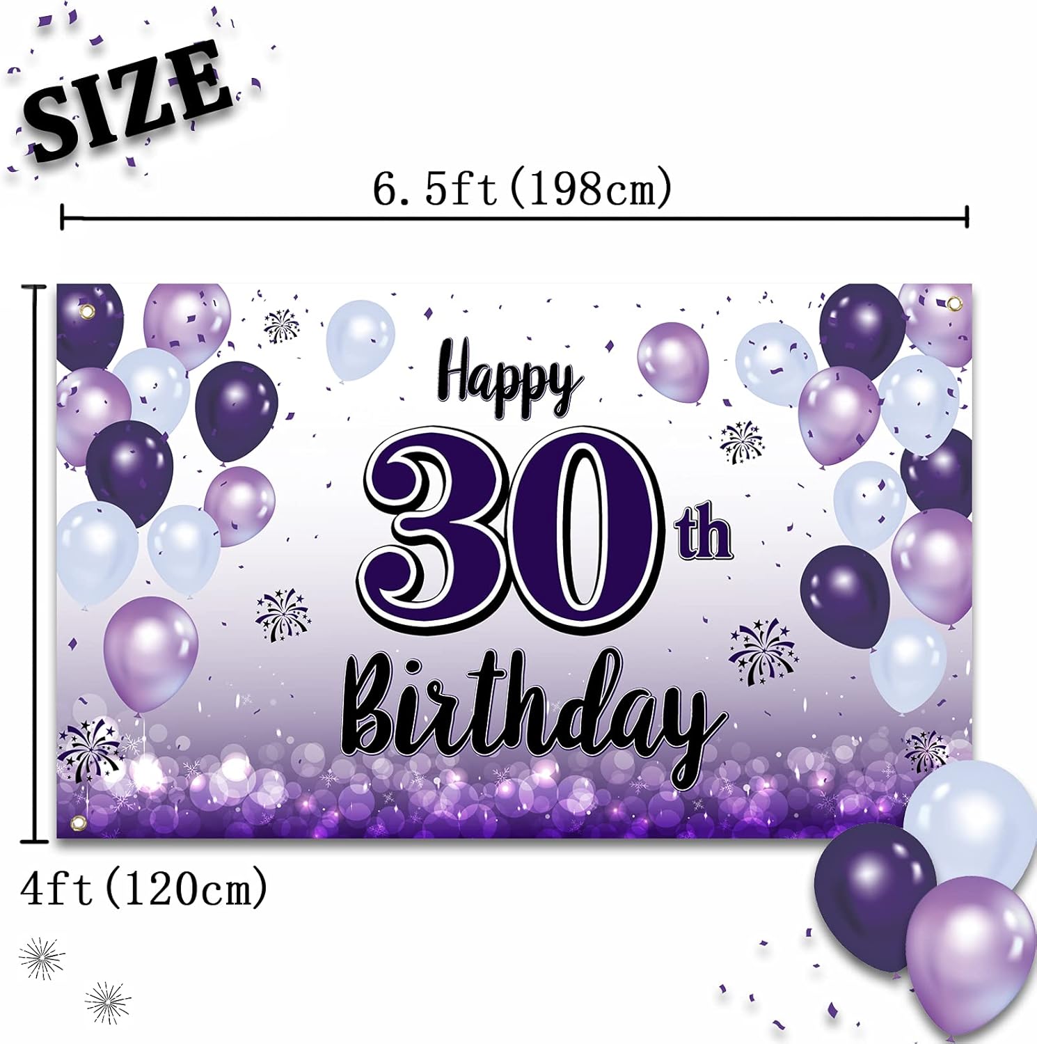 Cartel grande morado de feliz cumpleaños 30  Saludos a los 30 años de edad, telón de fondo fotoprop de pared para el hogar, decoraciones de fiesta