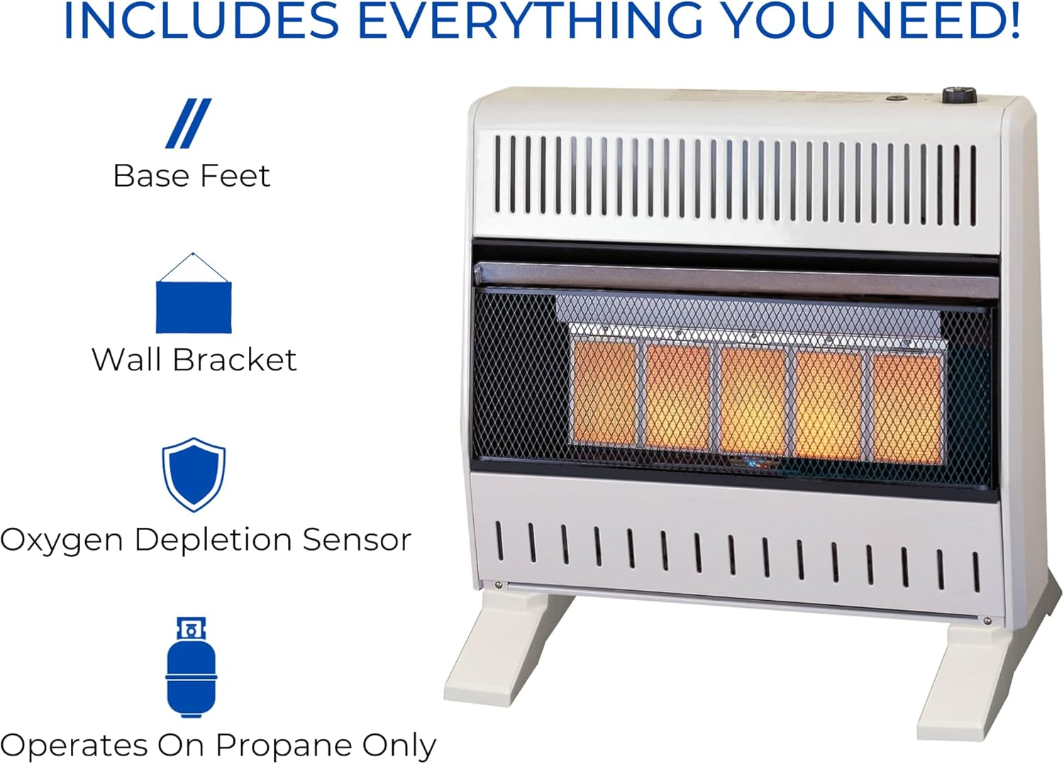 ProCom ML250TPA-B Calentador infrarrojo de gas propano sin ventilación con control de termostato para uso doméstico y oficina, 30000 BTU, calienta